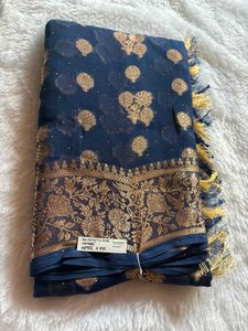 Elegant Navy Blue Banarasi Saree♥️