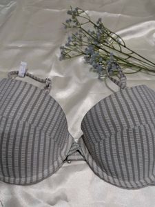 Grey Striped Bra