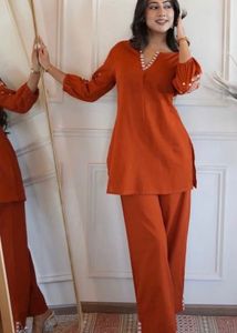 Elegant Orange Kurta Set with Pants