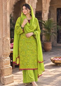 Vibrant Green Paisley Print Kurta Set