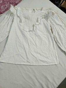 Chic White Ruffled Eyelet Blouse