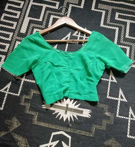 Elegant Green Embroidered Saree with readymade blo