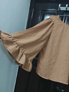 Elegant Brown Ruffled Sleeve Top
