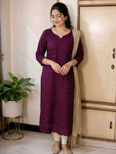 Women's Maroon Embroidered Kurta | L | Bust 32 in