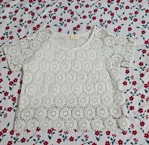 White Crochet Short Sleeve Top