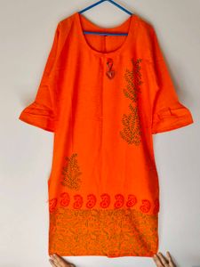 Orange Printed Kurti