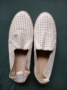 White Perforated Loafers &amp; Brown Flip Flops