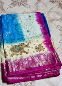 Elegant Elephant Print Saree