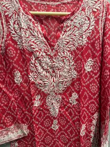 Lucknowi Chikankari Red Kurta