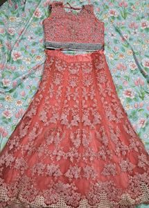Peach Silver Embroidered Lehenga Choli