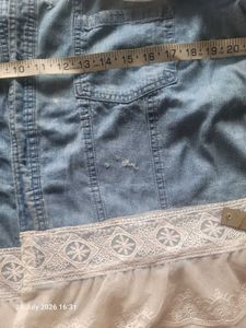 Denim Jacket with Lace Trim
