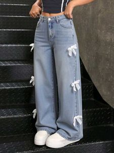 Wide Leg Jeans with Bow Detail