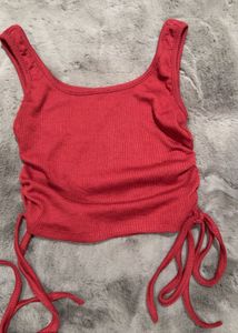 Red Ruched Drawstring Tank Top