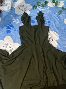 Olive Green Flutter Sleeve Dress