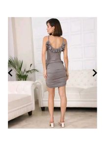 Chic Grey Ruched Ruffle Dress