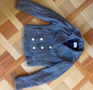 Chic Blue Tweed Peacoat Jacket