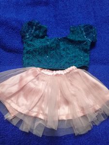 Customized Crop Top With Puff Sleeves  And Skirt