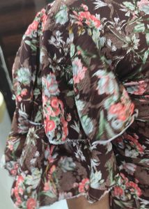 Brown Floral Ruffle Dress