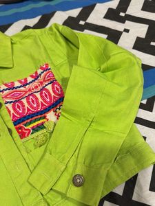 Neon Green Embroidered Denim Jacket