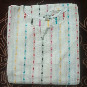 White Kurta Set with Colorful Stripes