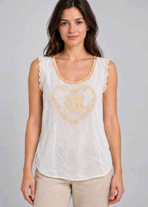 Chic Lace Trimmed Embroidered Tank Top