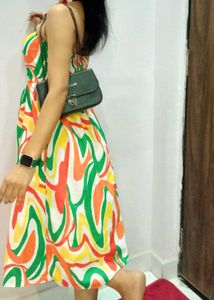 Vibrant Abstract Print Strapless Dress