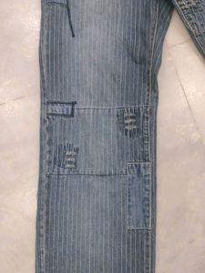 Vintage Retro Striped Patchwork Denim Jeans