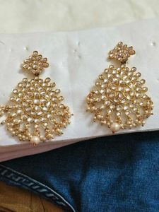 kundan Elegant Gold Tone Pearl Drop Earrings