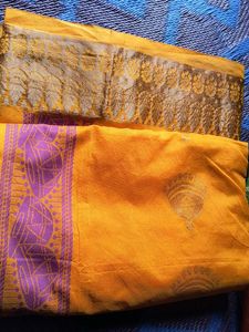 Vibrant Yellow Saree with Purple Border