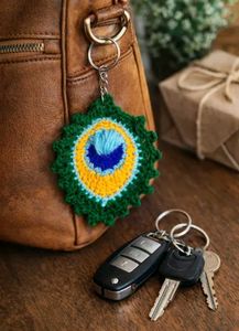 Crochet Peacock Feather Keychain