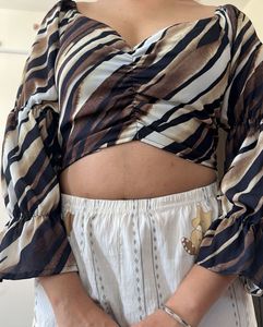 Trendy Animal Print Ruched Cropped Top