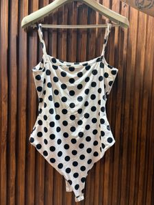 Retro-Style Polka Dot Bodysuit with Adjustable Str