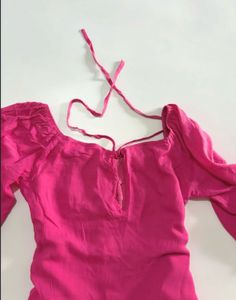 Vibrant Pink Square Neck Balloon Sleeve Top