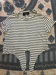Striped Tie-Front Crop Top