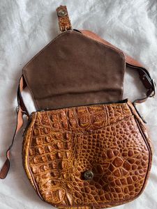 Brown Croc Embossed Shoulder Bag