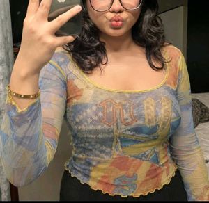 Vintage Y2K Mesh Graphic Top 💛🦋 | Fairy Grunge