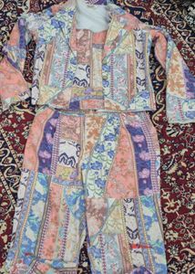 Boho Patchwork Crop Top with jacket and pant