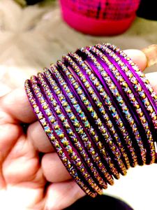 Sparkling Purple Glass Bangles Set