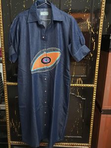 Unique Denim Dress with Eye Motif