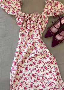 Floral Print Puff Sleeve Midi Dress