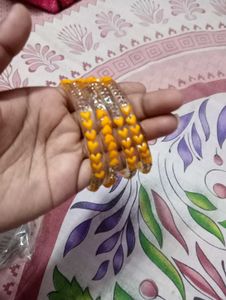 Cute Yellow Heart Bangles - Set of 4