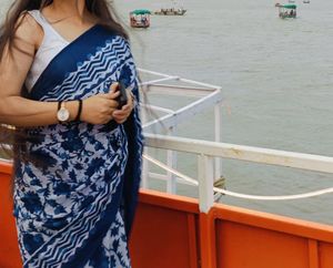 Cotton Indigo Saree Without Blouse