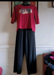 Cute Anime Graphic Tee &amp; black pant free size