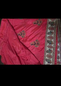 Embroidered pink cotton Silk Saree