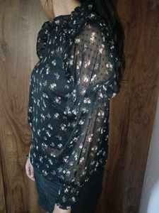 Chic Floral Print Sheer Blouse
