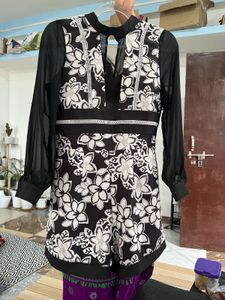 Chic Floral Black and White Dress