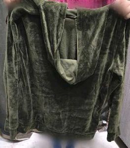 Jacket Zipper unisex Olive Green Velvet Hoodie
