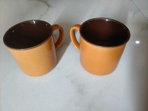 Set of 2 Orange Ceramic Mugs