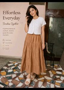 Brown Pleated Flared Maxi Skirt - Free Size