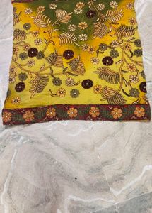 Embroidered Yellow & Green Ombre Saree